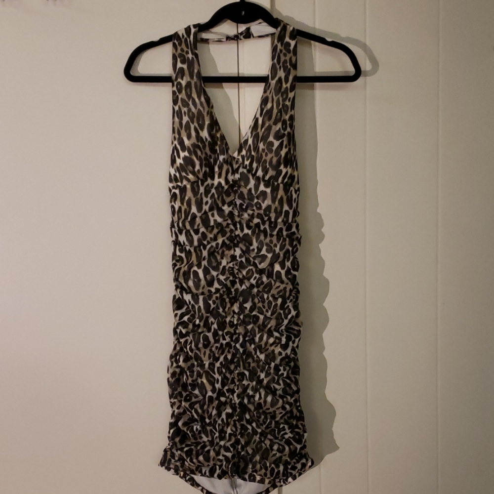 Ruched halter leopard dress